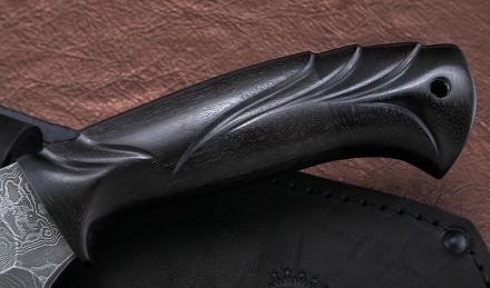 Тяпка №5 сталь дамаск полный камень, рукоять черный граб резная Тяпка №5 сталь дамаск полный камень, рукоять черный граб резная