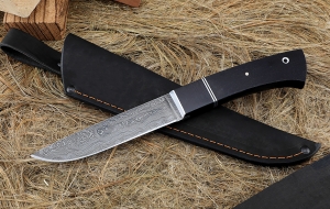Нож Карачаевский бичак (бычак) дамаск черный граб