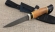 Нож Жерех сталь дамаск, рукоять черный граб и стабилизированная карельская береза янтарная