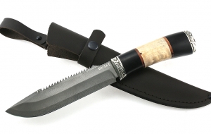 Нож Таёжный сталь булат, рукоять черный граб-карельская береза, мельхиор