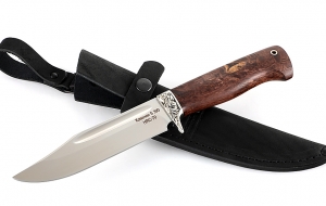 Нож из стали S390 «Дельфин» рукоять карельская береза стабилизированная коричневая, мельхиор