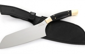 Кухонный нож Шеф №15 сталь 95Х18 рукоять черный граб латунь Кухонный нож Шеф №15 сталь 95Х18 рукоять черный граб латунь