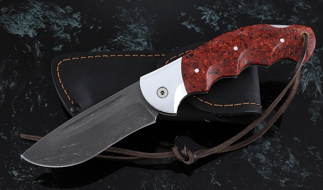 Нож Ястреб, складной, сталь Х12МФ, рукоять накладки акрил красный с дюралью 