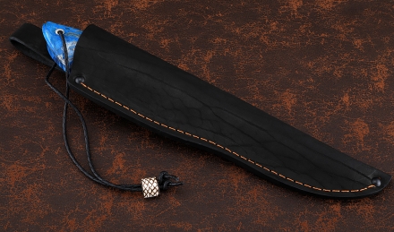 Нож Барракуда дамаск торцевой, рукоять карельская береза синяя рог лося кость мамонта, мельхиор Нож Барракуда дамаск торцевой, рукоять карельская береза синяя рог лося кость мамонта, мельхиор