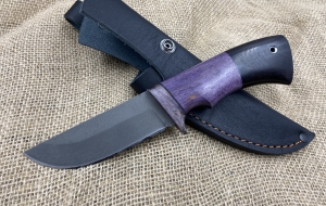Нож Заяц сталь х12мф, рукоять стабилизированная карельская береза фиолетовая-черный граб (распродажа)