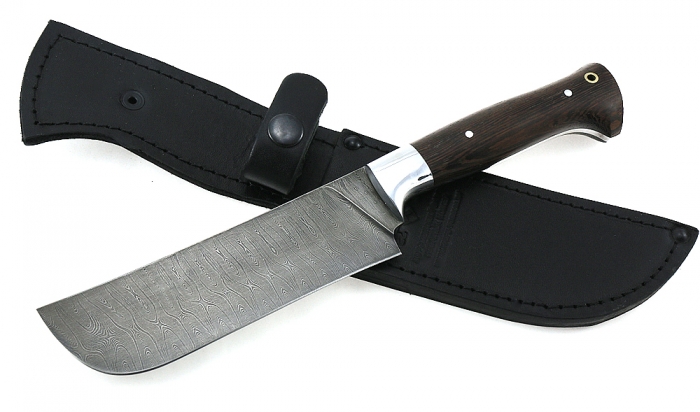 Нож Узбекский цельнометаллический средний сталь дамаск, рукоять венге