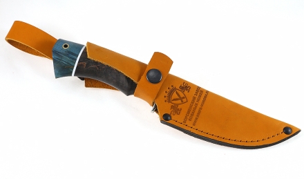 Нож Жерех сталь S390 рукоять карельская береза стабилизированная синяя+коричневая, мельхиор 1