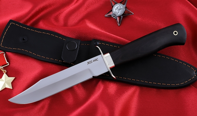 Нож Разведчика НР-40, сталь AISI 440C, рукоять черный граб, мельхиор 