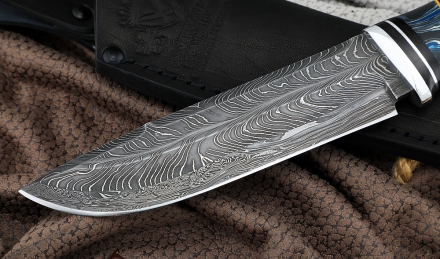 Нож Барракуда сталь дамаск торцевой рукоять черный граб акрил Нож Барракуда сталь дамаск торцевой рукоять черный граб акрил