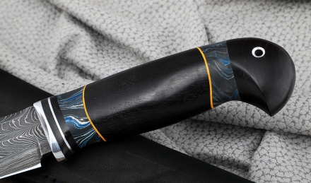 Нож Барракуда сталь дамаск торцевой рукоять черный граб акрил Нож Барракуда сталь дамаск торцевой рукоять черный граб акрил