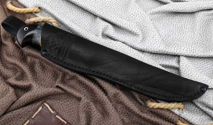 Нож Барракуда сталь дамаск торцевой рукоять черный граб акрил Нож Барракуда сталь дамаск торцевой рукоять черный граб акрил