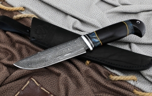 Нож Барракуда сталь дамаск торцевой рукоять черный граб акрил