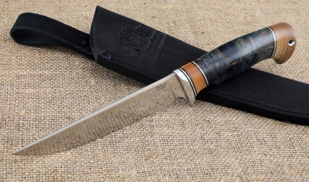 Нож Байкал сталь кованая х12мф рукоять карельская береза фиолетовая 