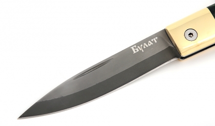 Складной нож Стриж, сталь булат, рукоять накладки карельская береза стабилизированная изумруд