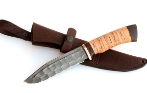 Нож Косуля сталь дамаск полный камень рукоять береста