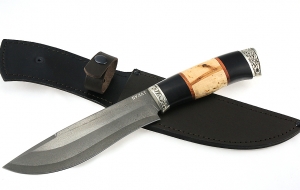 Нож Сибиряк сталь булат, рукоять черный граб-карельская береза, мельхиор