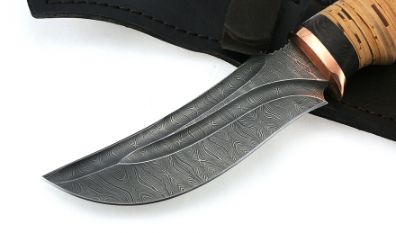 Нож Бобр сталь дамаск долы рукоять береста