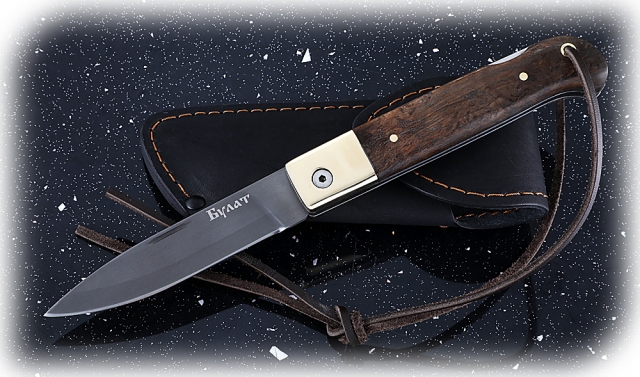 Нож Стриж, складной, сталь булат, рукоять накладки карельская береза стабилизированная коричневая 