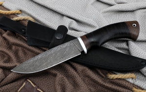 Нож Нептун сталь дамаск торцевой, рукоять наборная кожа