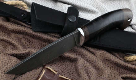 Нож Нептун сталь дамаск торцевой, рукоять наборная кожа Нож Нептун сталь дамаск торцевой, рукоять наборная кожа