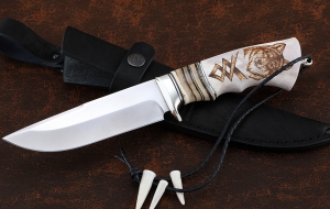 Коллекционный Нож Акела сталь Elmax рукоять рог лося кость мамонта, мельхиор