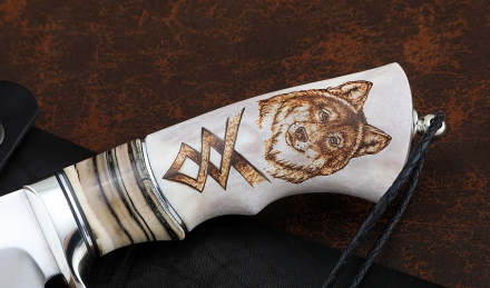 Коллекционный Нож Акела сталь Elmax рукоять рог лося кость мамонта, мельхиор