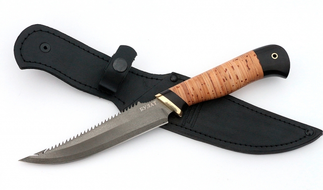 Нож Рыболов-6 сталь булат, рукоять черный граб-береста 