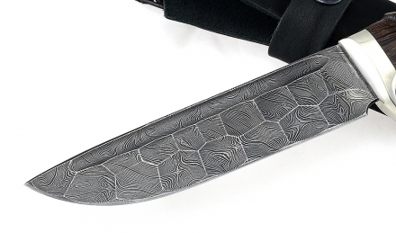 Нож Барракуда сталь дамаск полный камень рукоять венге резная, мельхиор Нож Барракуда сталь дамаск полный камень рукоять венге резная, мельхиор