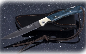 Складной нож Мексиканец, сталь булат, рукоять накладки карельская береза стабилизированная синяя