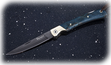 Складной нож Мексиканец, сталь булат, рукоять накладки карельская береза стабилизированная синяя