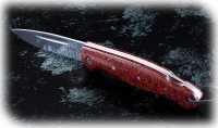 Нож Ворон, складной, сталь Elmax, рукоять накладки акрил красный - Нож Ворон, складной, сталь Elmax, рукоять накладки акрил красный