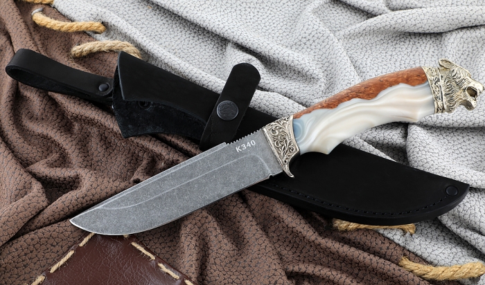 Нож Алтай сталь К340 рукоять карельская береза акрил, мельхиор