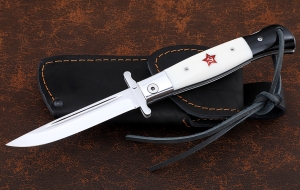 Нож Финка НКВД складная сталь х12мф накладки акрил белый+черный со звездой из серебра 925