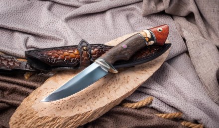 Нож из стали S390 «Лютик», рукоять карельская береза коричневая, кость мамонта и бубинга Нож из стали S390 «Лютик», рукоять карельская береза коричневая, кость мамонта и бубинга