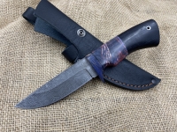 Нож Голубь сталь дамаск, рукоять стабилизированный кап клена фиолетовый черный граб (распродажа)