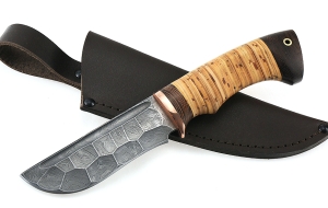 Нож Карась сталь дамаск полный камень рукоять береста