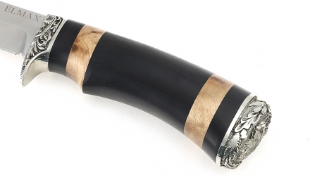 Нож Снегирь сталь ELMAX, рукоять черный граб-кап, мельхиор Нож Снегирь сталь ELMAX, рукоять черный граб-кап, мельхиор