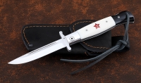 Нож Финка НКВД складная сталь Elmax накладки акрил белый+черный с красной звездой из серебра 925