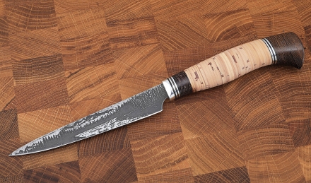 Нож Шеф №7 сталь Х12МФ, рукоять береста с гравировкой
