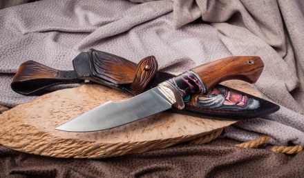 Нож из стали S390 «Хантер», рукоять мокумэ-ганэ, зуб мамонта и железное дерево Нож из стали S390 «Хантер», рукоять мокумэ-ганэ, зуб мамонта и железное дерево