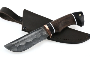 Нож Карась сталь дамаск полный камень рукоять венге черный граб