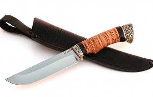 Нож Косуля сталь ELMAX, рукоять береста-черный граб,мельхиор