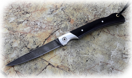 Складной нож Мексиканец из дамасской стали, рукоять накладки черный граб Складной нож Мексиканец из дамасской стали, рукоять накладки черный граб