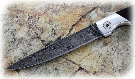 Складной нож Мексиканец из дамасской стали, рукоять накладки черный граб Складной нож Мексиканец из дамасской стали, рукоять накладки черный граб