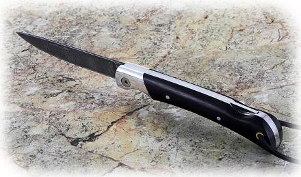 Складной нож Мексиканец из дамасской стали, рукоять накладки черный граб Складной нож Мексиканец из дамасской стали, рукоять накладки черный граб