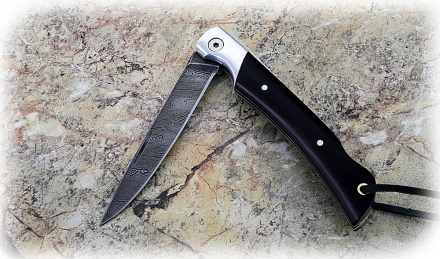 Складной нож Мексиканец из дамасской стали, рукоять накладки черный граб Складной нож Мексиканец из дамасской стали, рукоять накладки черный граб