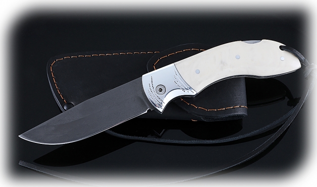 Нож Беркут, складной, сталь Х12МФ, рукоять накладки акрил белый с дюралью 
