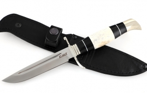 Нож финка НКВД, сталь Elmax, рукоять рог лося + черный граб, мельхиор