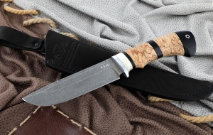 Нож Барракуда сталь К340, рукоять карельская береза черный граб рог лося