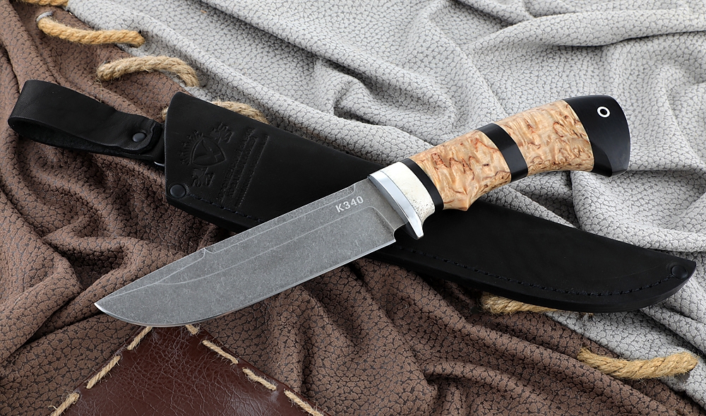 Нож Барракуда сталь К340, рукоять карельская береза черный граб рог лося — купить в интернет-магазине ООО Ворсменский нож